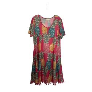 Women's Simply Southern Colorful Tropical Pink Pineapple Dress Size Large